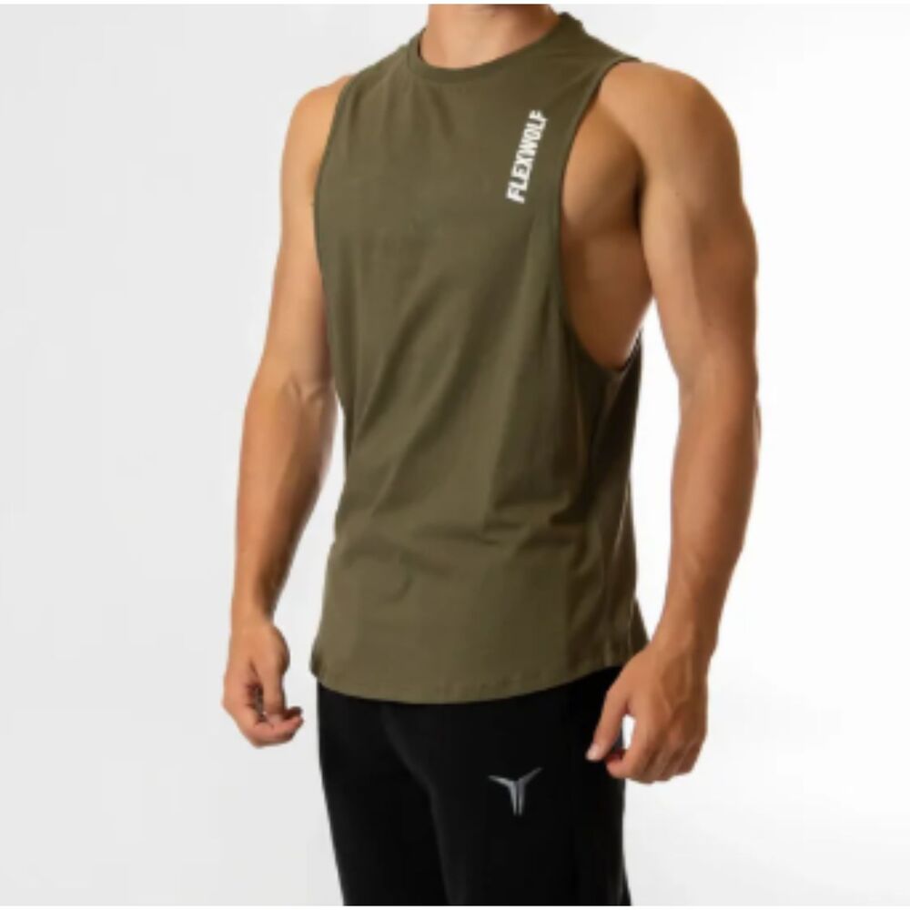 Flexwolf Tank Top XXL Men's Green Flex Arm Sweat Wicking Workout Bodybuilding